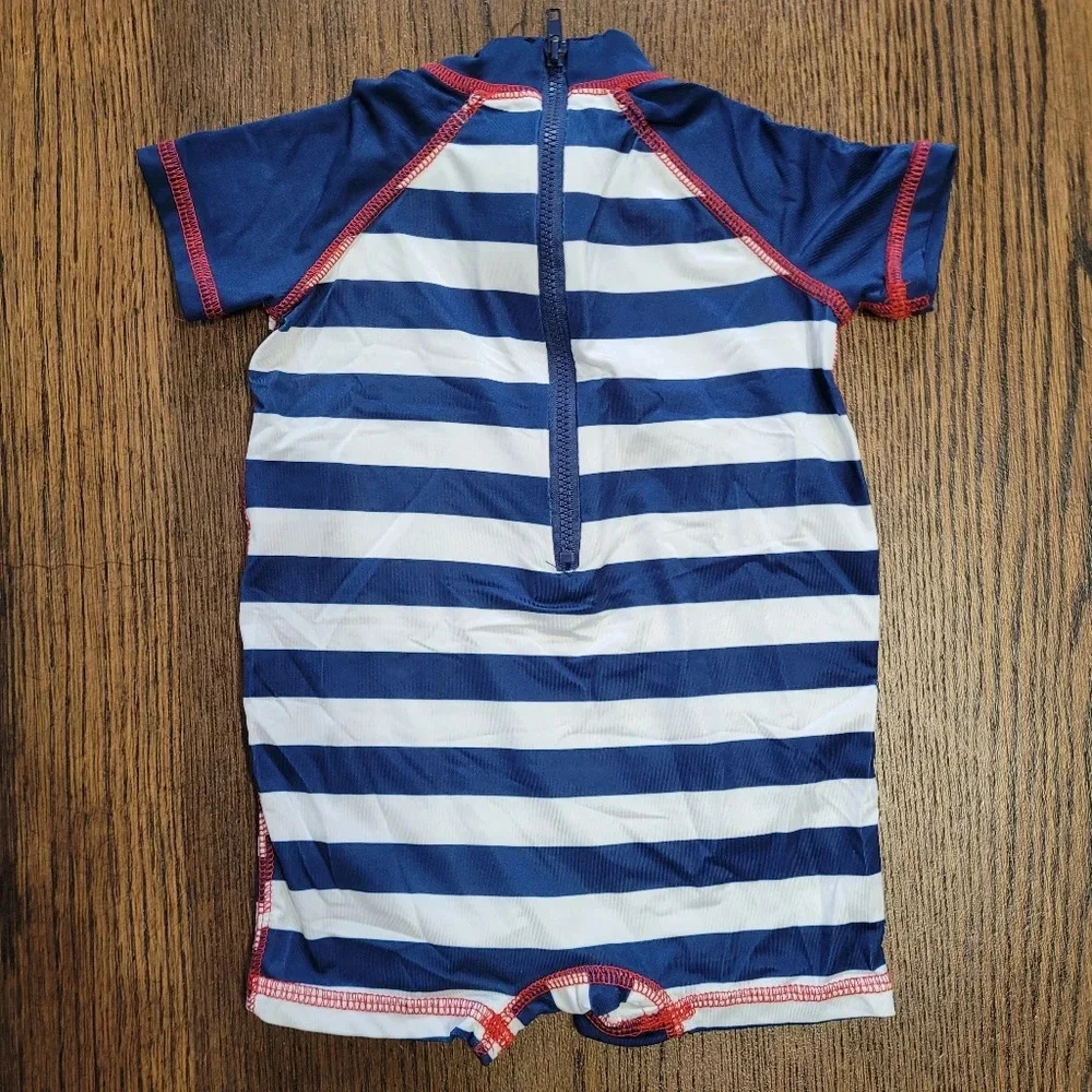 Wippette Blue Stripe Crab One Piece Rashguard Swimsuit Size Boy's 9 Months